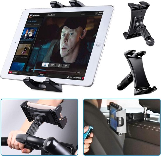 Sport Fiets Tablet Houder, 360° Instelbare Auto Hoofdsteun Loopband Gymnastiek Stuur Microfoonstandaard Houder voor iPad Pro iPad Mini iPad Air, 4,7-12,9 inch Tablet