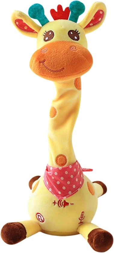 Sprekende Giraffe Knuffel - Interactieve Dier - Leren en Spelen - Herhaalt Geluiden - 32 cm Hoog - Bruin