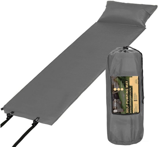 Springos Slaapmat | Zelfopblazend | 186 cm | Inclusief Hoes & Hoofdkussen | Antraciet van Springos