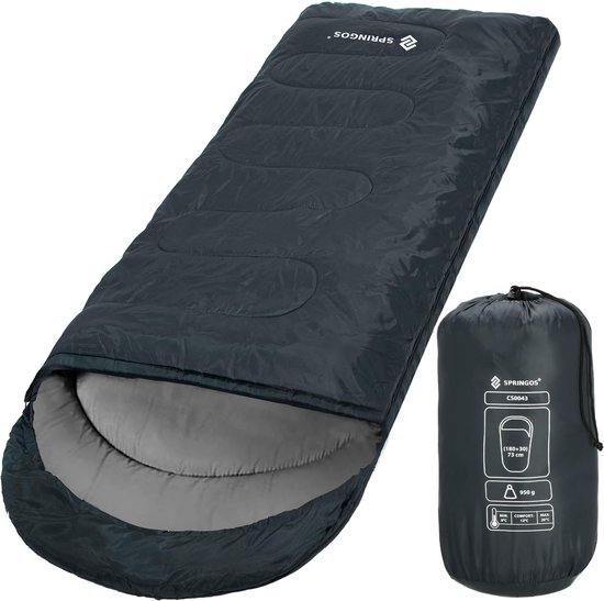 Springos Slaapzak | Slaapzakken | Dekenmodel | Inclusief Draagtas | 210 x 73 cm | Grijs van Springos