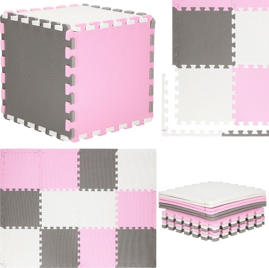 Springos Speelmat | Speelmat Foam | Puzzelmat | 12 puzzelstukken | 118 x 90 cm | Roze/Grijs/Wit van SPRI