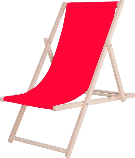 Springos Strandstoel - Verstelbaar - Beukenhout - Hangemaakt - Rood van SPRI
