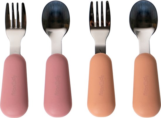 Sproudsy Kinderbestek - Baby - 2 Baby Lepeltjes en Vorkjes - Baby Bestek - BPA-Vrij - RVS - Roze Oranje van Spro