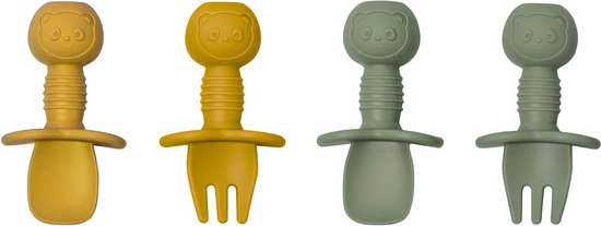 Sproudsy Kinderbestek Beer - Baby - 2 Baby Lepeltjes en Vorkjes - Baby Bestek - BPA-Vrij - Groen Mango van Spro