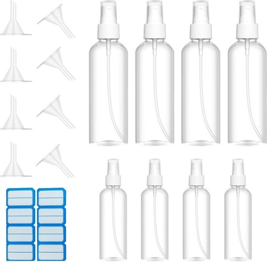 Spuitfles leeg - Draagbare reisflessenset - Navulbare spray - Herbruikbaar - 8 Trechters - 8 Etiketten