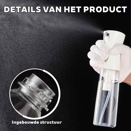 Spuitfles - Ultrafijne nevelspuitfles - Kleine draagbare spuitfles (leeg) - Geschikt voor gezicht, planten en reiniging - Witte dop + transparante fles - 300 ml - 1 stuk