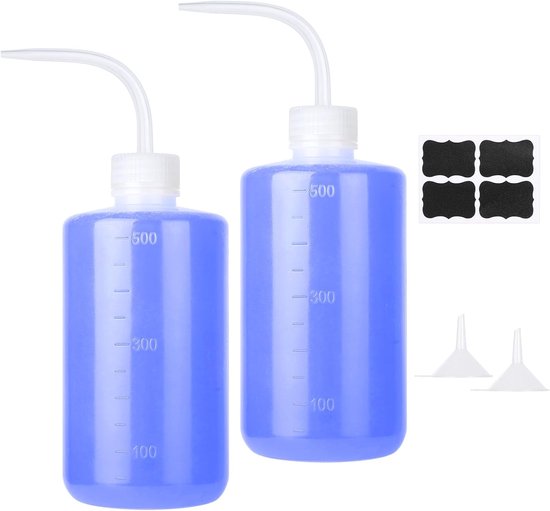 Spuitflessen voor Lab 500ml, Plastic Veiligheidswasfles | Transparante Laboratorium Wasfles, Knijpfles Wasfles, met Trechter voor Planten, Laboratorium, Tuin