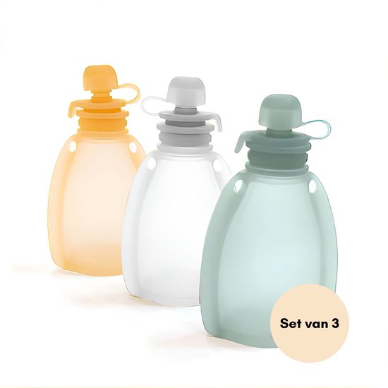 Squeezie Knijpzakjes Herbruikbaar voor babyvoeding - Knijpfruit - Bewaarbakjes babyvoeding - Borstvoeding bewaarzakje - 3 stuks - 120ml - BPA vrij - Steriliseerbaar van Squeezie