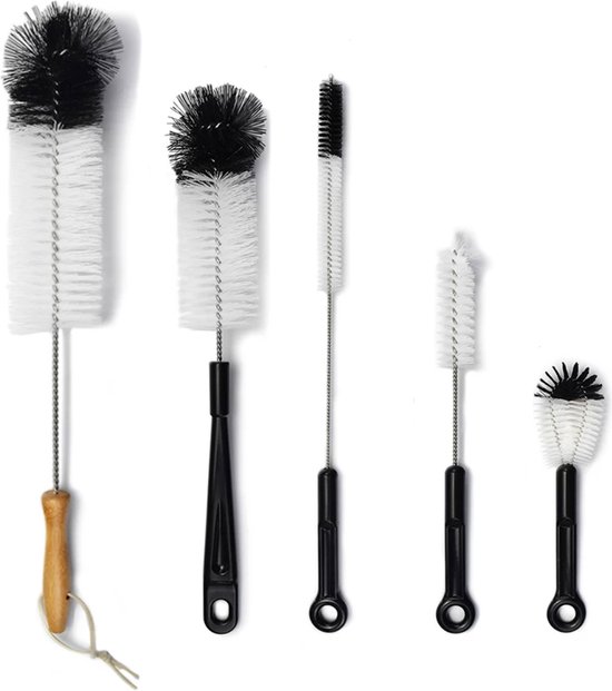 STACK Flessenborstel Set | Speenborstel Set - Flessen Reiniger Set - Melkfles Borstel Set - Drinkfles Reiniger Set - Schoonmaakborstel Set - Flessenreiniger Set - Pijpenborstel - Kras en BPA Vrij - 5 Delige Set voor Ieder Oppervlak van STACK