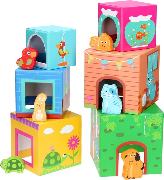 Stapel kubussen met huisdieren - Multi kleuren - Houten speelgoed vanaf 1 jaar van New Classic Toys