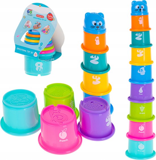 Stapel Speelgoed - Stapeltoren - Stapel Bekers - Stacking Cups - Badspeelgoed - Speelgoed voor in bad - Educatief Speelgoed - Montessori Speelgoed - Sensorisch Speelgoed - Educatief Speelgoed - Water Speelgoed - Strandspeelgoed van Mowglispeelgoed