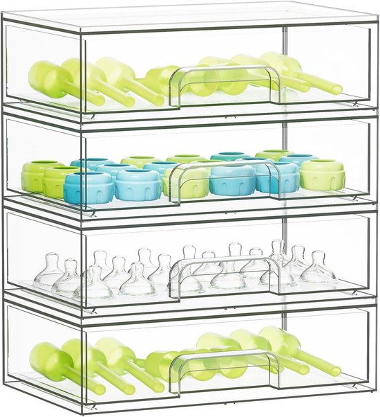 Stapelbare Fles Opbergbakken Organiser – Doorzichtige Acryl Houders voor Babyvoeding, Keuken of Badkamer – 4 Stuks