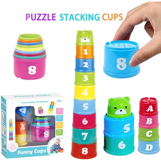 Stapelbekers baby vanaf 1 jaar - 9-delige stapeltoren voor baby's - Stapelbekers van 6 9 12 maanden - Bad- en zandspeelgoed voor binnen en buiten - Cadeau voor kinderen 1-6 jaar van Merkloos