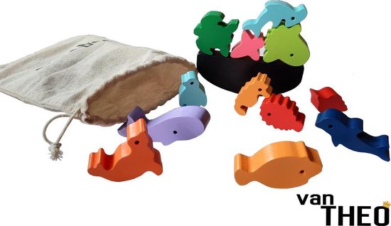 Stapeldiertjes Oceaan - Houten blokken - Balansspel - Duurzaam Speelgoed - Stapelblokken - Dieren van Little Dutch