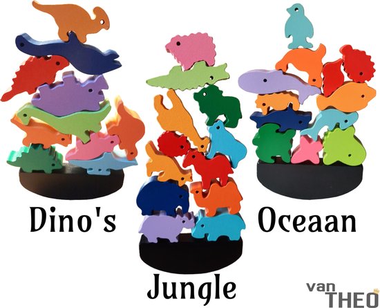 Stapeldiertjes Totaal Set – Houten blokken – Balansspel – Duurzaam Speelgoed – Stapelblokken - Dieren van Rokka