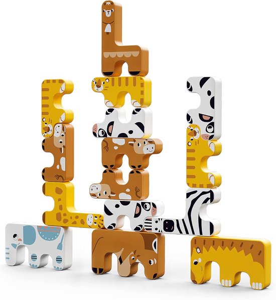 Stapelen Games Speelgoed Kinderen Montessori Dierenbalans Blokken Games Peuter Educatief Stapelen Hoge Bouwsteen Speelgoed voor 3 4 5 6 Jaar Oude Kinderen Baby's Volwassenen Jongens Meisjes (15 stuks)