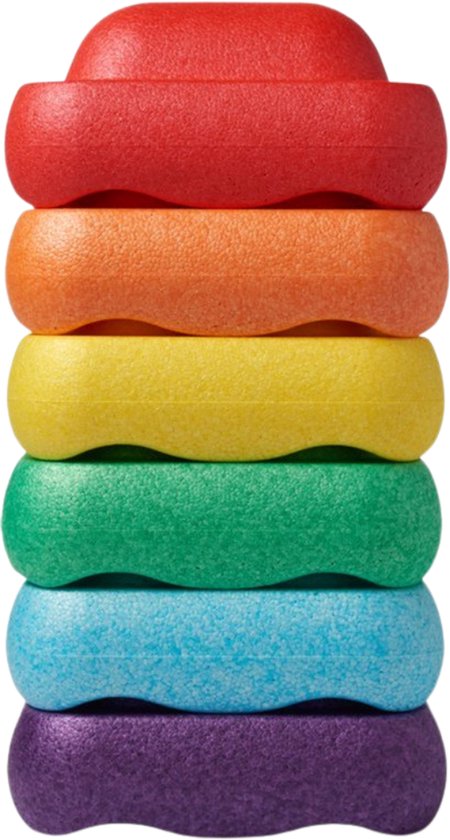 Stapelstenen - Balanceerstenen - regenboog - 6 stuks - Balans speelgoed - Vierkant van Wobbel
