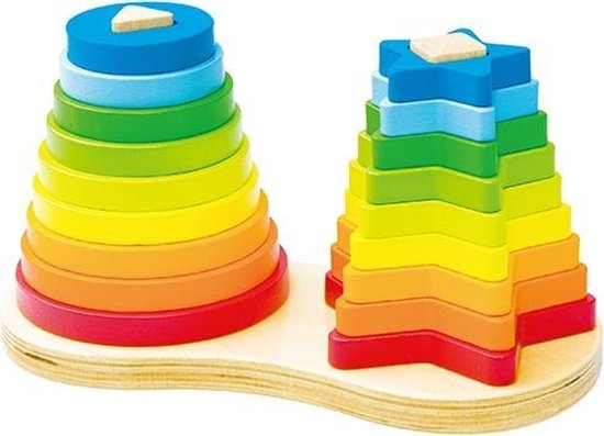 Stapeltoren speelgoed hout 2x met stapelringen rond en ster vorm van Little Dutch