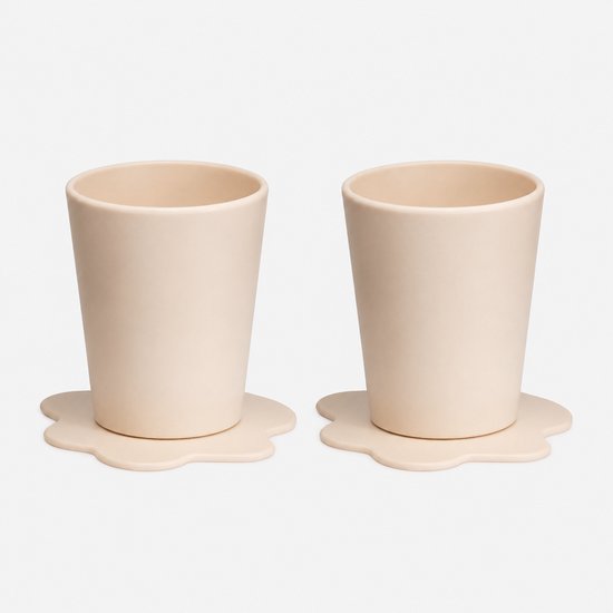 STEDDI - Open drinkbeker/oefenbeker voor Peuters en Kinderen – Valt niet om – Geen rietje of tuitje; essentieel voor een gezonde ontwikkeling van de mond - aanbevolen door logopedisten en pedagogen – Set van 2 - Beige - Inhoud 150ML
