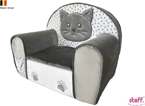 Stefano Fashion - Kat - Kinderzetel met staart - Kinderfauteuil met staart - 1 tot 4 jaar - zachte pluche - opklapbaar kussentje