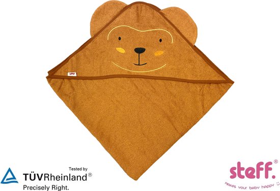 Steff - Badcape - baby handdoek - Aapje - 75x75 cm - Katoen - Bruin van Steff