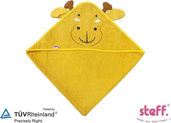 Steff - Badcape - baby handdoek - Giraf - 75x75 cm - Katoen - Geel van Steff