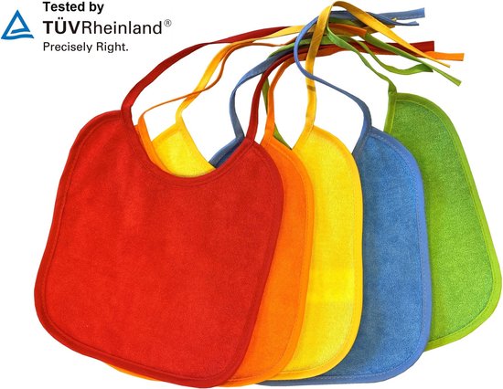 Steff - set pack van 5 kleurrijke slabbetjes met linten - waterdichte EVA laag - leeftijd 0-6 maand van Steff