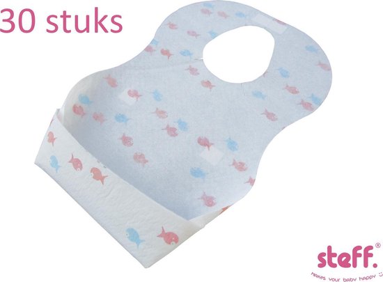 Steff - Wegwerp Slabbetjes - 30 stuks - Wit met print visjes van Steff