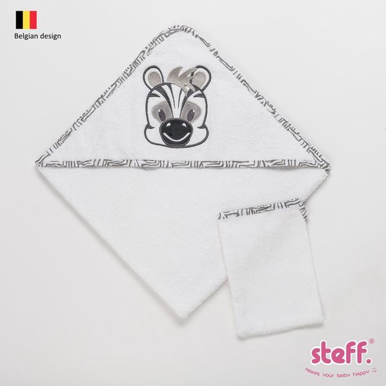 STEFF Zebra badcape 70x70 cm met washandje 20x14 cm van Steff