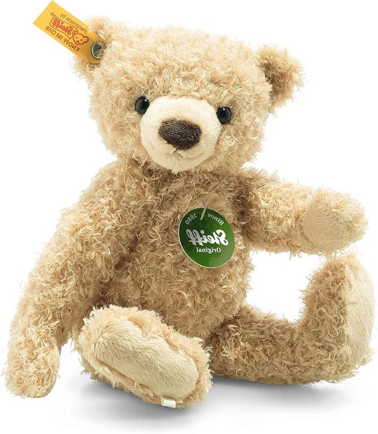 Steiff Knuffeldier Teddies for Tomorrow Max teddybeer, schattig knuffeldier met kunststof ogen, kinderen, jongens en meisjes, pluche dier 23 cm, beige, 023002