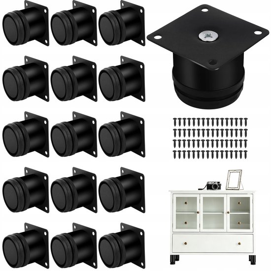 Stelvoetjes - Meubelverhogers - 16 Stuks - 5-6.5cm - Roestvrij Staal & Duurzaam - 60x60mm Brede Basis Beschermt Vloer - Inclusief 64 Zwarte Schroeven - Voor Banken, Bedden & Kasten