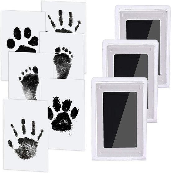 Stempelset met hand- en voetafdrukken (zonder inkt), perfect voor familiefoto's, dierbare herinneringen en geschikt voor baby's van 0-1 jaar of kleine huisdieren (inclusief 3 stempelkussens en 6 stempelkaarten). van Merkloos