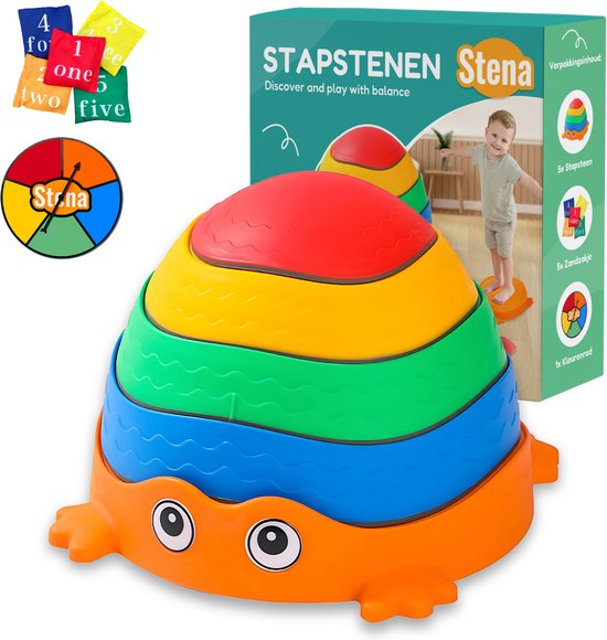 Stena Kikker Stapstenen - Stapelstenen - Rivierstenen - Voor Kinderen - Stepping Stones - Balansstenen - Balansspeelgoed - Heuveltoppen - Educatief/Montessori Speelgoed - Evenwicht van Stinafox