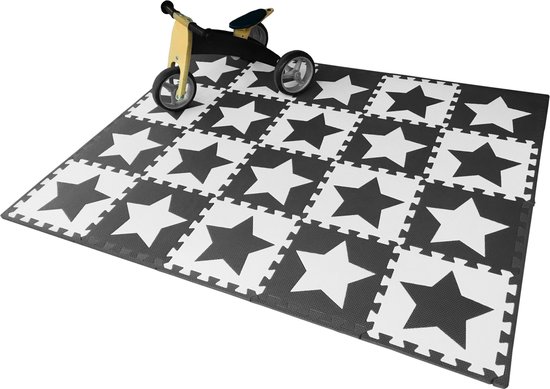 Sterren Foam Puzzel Speelmat - 20 Speelmatten - Uitneembare Ster - Opbergtas - Afwerkranden - Grijs - Wit - Puzzelmat 152x122x1cm van Primi Sogni