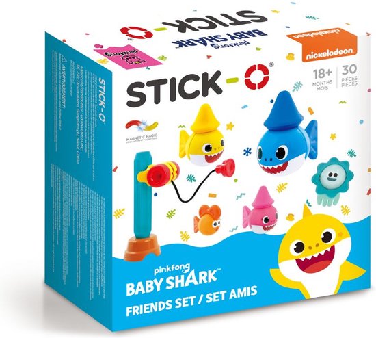Stick-O Baby Shark Family set - 30 onderdelen- magnetisch speelgoed- speelgoed 1 jaar- peuter speelgoed jongens en meisjes- baby speelgoed- speelgoed jongens 2 jaar van Stick-O