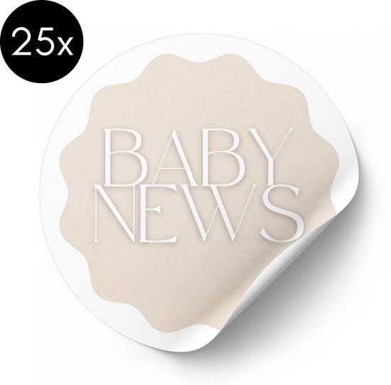 Sticker Baby News - 50 mm - Grote Beige Sluitsticker Geboortekaartje - Traktatiestickers - 25 stuks van Lillyou