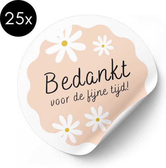 Sticker Bedankt Daisy/Madeliefje - 50 mm - Sticker Bedankt voor de fijne tijd - Traktatiestickers - 25 stuks van Merkloos