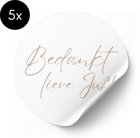 Sticker Bedankt Lieve Juf! - Beige / Wit - 50 mm - Trakatiestickers - 5 stuks van MikoLettering