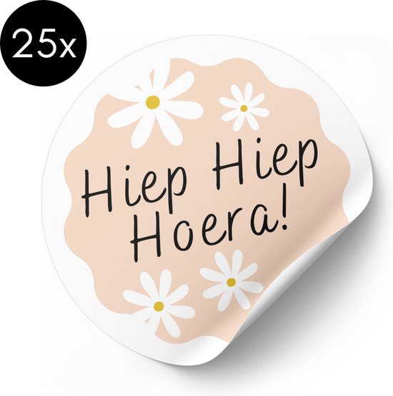 Sticker Hiep Hiep Hoera Daisy/Madeliefje - Sticker Hoera - Traktatiestickers - 50 mm - 25 stuks van Yeda