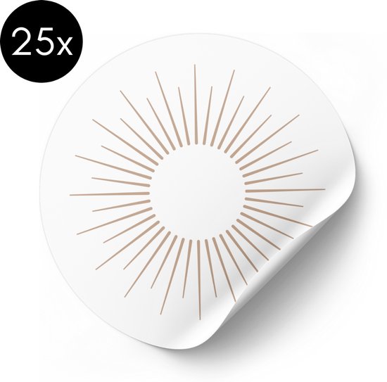Sticker Zon - Beige / Wit - 30 mm - Sluitsticker Geboortekaartje - 25 stuks van Merkloos