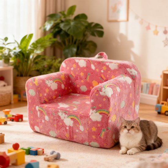 STILVORA Kinderfauteuil 64 x 49 x 49 Cm - Met Armleuningen, Draaggreep En Afneembare Wasbare Hoes - Voor Kinderkamer En Speelhoek - Stof Roze