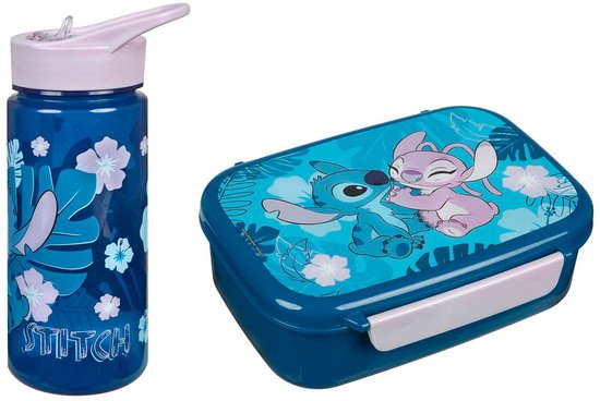 Stitch Broodtommel en Drinkbeker Set. van Merkloos