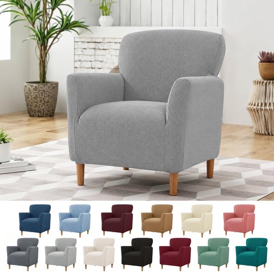 Stoelhoes met armleuningen, stretch, elastische stoelhoes van jacquard-gebreide stof, universele stoelhoes voor oorfauteuil en clubstoel, wasbaar, bescherming tegen vlekken en slijtage (lichtgrijs)