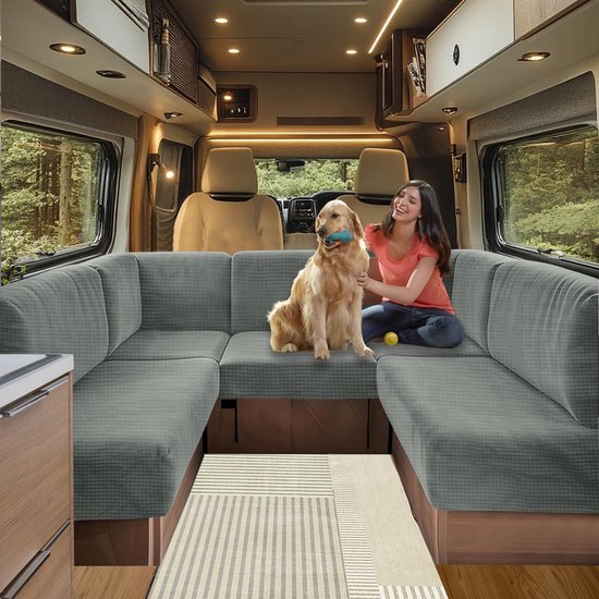 Stoelhoes stretch jacquard, antislip camper dinette kussenhoezen, voor caravan, camper, bank, antislip, kinder- en huisdiervriendelijk, wasbaar (donkergrijs, B 60-90 cm, D 30-50 cm)