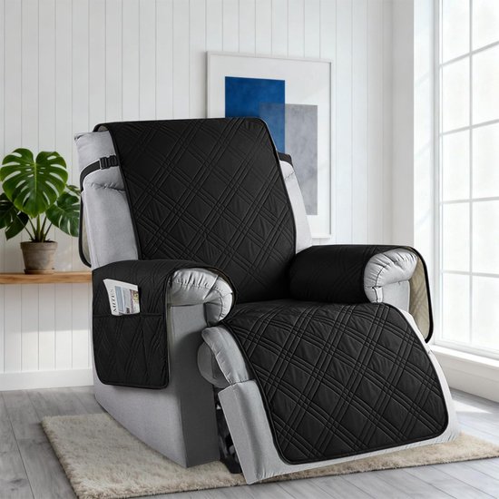 Stoelhoes voor relaxfauteuil, stretch stoelbeschermer met zakken, fauteuilhoes, televisiestoel met armleuning, stoelhoes voor televisiestoel, relaxstoel, stoelhoes (zwart)
