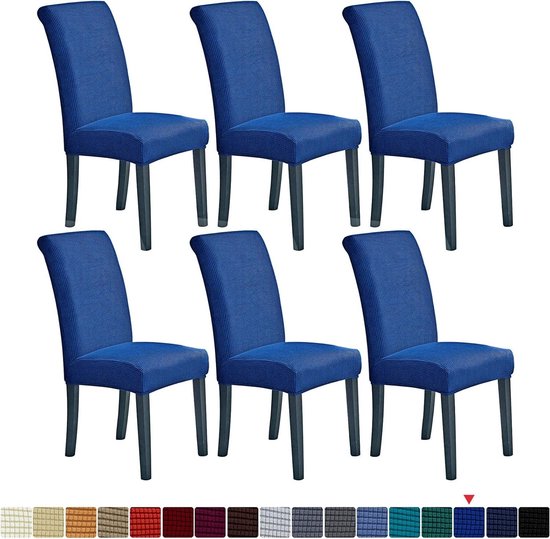 Stoelhoezen Eetkamer - Stoelbeschermers Banket - Eetruimte Opfleuren - Jacquard Stof Textuur - Set van 6 - Klassiek Blauw van Merkloos