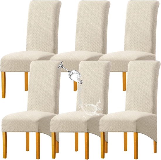 Stoelhoezen Eetkamer - Stoelovertrekken Beschermhoes - Meubels Beschermen - Waterdicht Jacquard Stof - XL Hoge Rug - Beige
