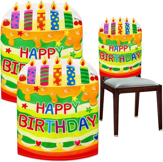 Stoelhoezen Verjaardag - Feestdecoratie Hoezen - Kinderfeest Versieren - Set van Twee - 60 x 50 cm - Meerkleurig