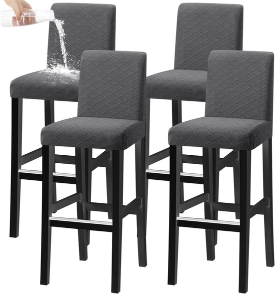 Stoelhoezen voor Korte Draaibare Eetkamerstoelen en Barkrukken - Set van 4 - Wasbaar en Afneembaar - Grijs