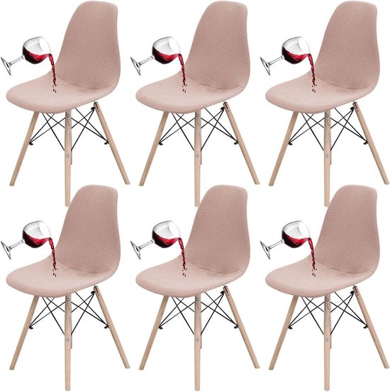 Stoelhoezen Waterdicht - Moderne Hoezen - Eetkamer Beschermen - Geruit Jacquard Weefsel - Set van 6 - Roze